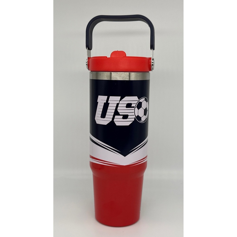 US Soccer Insulated Tumbler Red Navy Blue White Stainless Steel Travel Mug 24oz